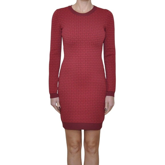 Michael Kors Logo Jacquard Dress Long Sleeve Dark Brandy XS/S/M/L Nwt$225 - Picture 1 of 4